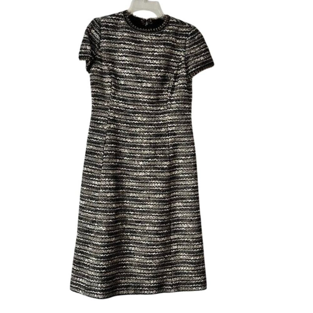 Vintage Mollie Parnis x Saks Fifth Avenue Tweed Dress Black White Gold A-Line
